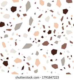 White Terrazzo Tile Vector Seamless Pattern. Stone Terrazzo Wall Illustration. and Red Fashion Card.