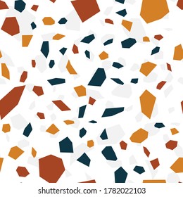 White Terrazzo Wall Vector Seamless Pattern. Quartz Terrazzo Tile Background. Blue and White Ceramic Card.