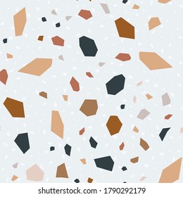 White Terrazzo Wall Vector Seamless Pattern. Concrete Terrazzo Tile Card. and Red Italian Banner.