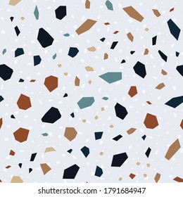White Terrazzo Wall Vector Seamless Pattern. Geometric Terrazzo Tile Pattern. Blue and White Fashion Background.