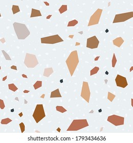 Weiße Terrazzo Wand Vektor Nahtlose Muster. Terrazzo Tile Design. Banner mit braunem und weißem Mosaik.