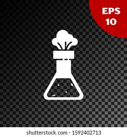 White Test tube and flask chemical laboratory test icon isolated on transparent dark background. Laboratory glassware sign.  Vector Illustration