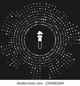 White Test tube and flask chemical laboratory test icon isolated on grey background. Laboratory glassware sign. Abstract circle random dots. Vector Illustration