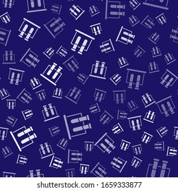 White Test tube and flask chemical laboratory test icon isolated seamless pattern on blue background. Laboratory glassware sign.  Vector Illustration