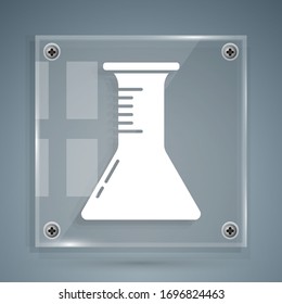 White Test tube and flask icon isolated on grey background. Chemical laboratory test. Laboratory glassware. Square glass panels. Vector Illustration