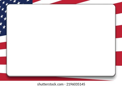 white text beveled text box over tilted american flag illustration celebration invitation card