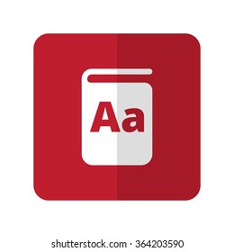 White Text Book flat icon on red rounded square on white