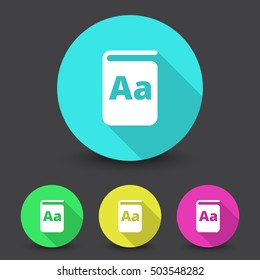 White Text Book icon in different colors set