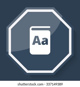 White Text Book icon on plum blue web app button