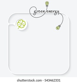 A white text box with cloverleaf and the words green energy