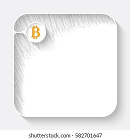 A white text box with hand written shadow and bit coin symbol