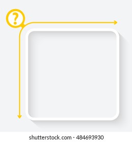 A white text box and question mark