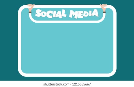 White text box for your text. Hands holding inscription: social media.