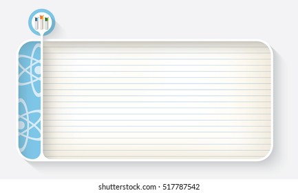 White text box for your text with lined paper and test tubes