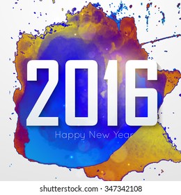 white text and brushes multi color background eps10. 2016 happy new year stylish 