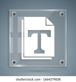 Icono de documento de archivo de texto blanco aislado en fondo gris. Paneles de vidrio cuadrado. Ilustración vectorial