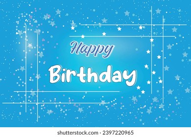 Texto blanco Feliz cumpleaños Tarjeta de deseo vectorial de bienvenida para papá mamá abuelo novio Confetti estrellas fondo azul Estilo de invierno Bebé