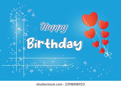 Texto blanco Feliz cumpleaños Tarjeta de desear vectores para papá mamá abuelo novio Confetti estrellas Azul fondo de invierno Estilo de bebé Corazón rojo como globos Diseño simple