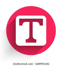 Icono de Texto blanco aislado con una sombra larga. Botón de círculo rojo. Ilustración vectorial