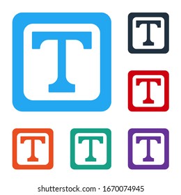 White Text icon isolated on white background. Set icons in color square buttons. Vector Illustration