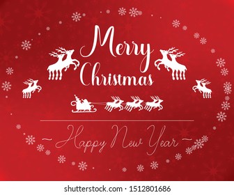 White text Merry Christmas and Happy New Year template and snowflake decoration on red background. Greeting card, invitation, posters, banner on the snowflakes background. Vector xmas illustration