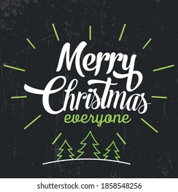 White text on a black background. Merry Christmas and happy New year lettering for invitations and greeting cards, prints and posters. Vector illustration. Color green