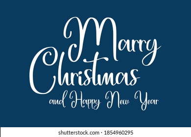 Texto blanco sobre fondo azul, Feliz Navidad y Feliz Año Nuevo.