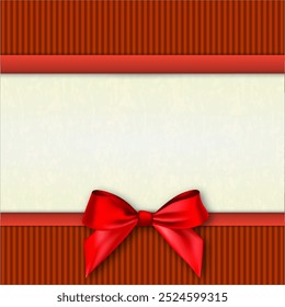 White text place with red ribbons and bow at red background template for greetings christmas new year card. vector illustration