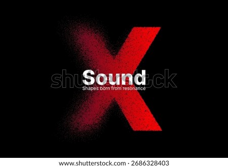 White text Sound and Shapes born from resonance on a red gradient X shape of particles. Modern digital display for music and audio.