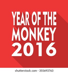 White Text Year Of The Monkey 2016 on red background with shadow