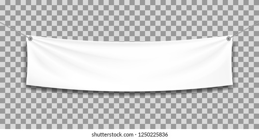  White textile banner with folds.