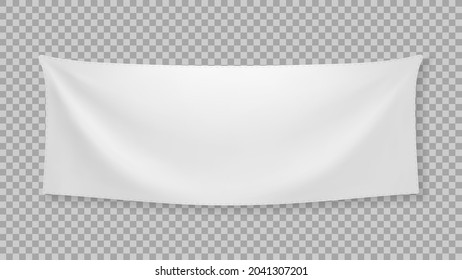 White textile banner with folds with transparent shadow