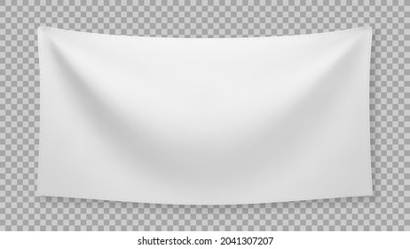 White textile banner with folds with transparent shadow