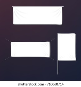 White textile banners with folds template set.