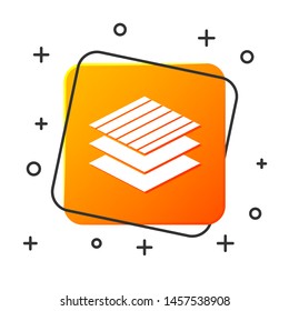 White Textile fabric roll icon isolated on white background. Roll, mat, rug, cloth, carpet or paper roll icon. Orange square button. Vector Illustration