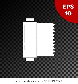 White Textile fabric roll icon isolated on transparent dark background. Roll, mat, rug, cloth, carpet or paper roll icon.  Vector Illustration