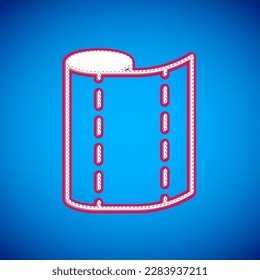 White Textile fabric roll icon isolated on blue background. Roll, mat, rug, cloth, carpet or paper roll icon.  Vector
