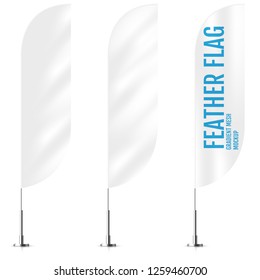 White textile feather banner flags. Banner flag mockups set. Feather concept.  Set of vector advertising mockups.