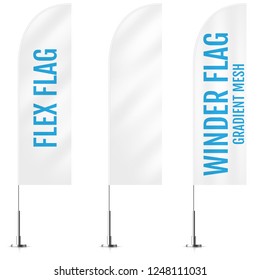 White textile flex or winder banner flags. Banner flag mockups set. Set of vector advertising mockups.