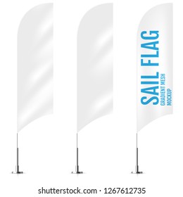 White textile sail banner flags. Banner flag mockups set. Sail concept.  Set of vector advertising mockups.