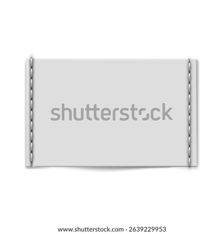 White textile sewn on label. Vector realistic fabric tag mockup. Cloth rectangle label blank with stitches, cotton badge. Woven fashion sticker for size, material, wash information