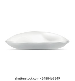 White textile soft pillow for sleep and relax side view realistic vector illustration. Comfortable fluffy feather bedding cushion fabric softness comfort clean accessory for bedroom bed resting