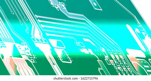 White texture background of printed circuit board. Computer technology background. Information tech. Space for text.  Green scale pcb background.