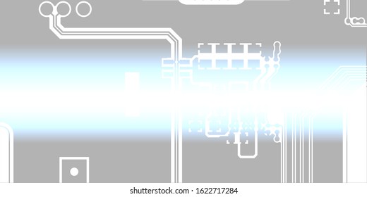 White texture background of printed circuit board. Computer technology background. Information tech. Space for text. Gray scale pcb background.