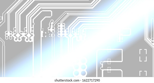 White texture background of printed circuit board. Computer technology background. Information tech. Space for text. Gray scale pcb background.