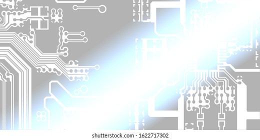 White texture background of printed circuit board. Computer technology background. Information tech. Space for text. Gray scale pcb background.