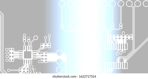 White texture background of printed circuit board. Computer technology background. Information tech. Space for text. Gray scale pcb background.
