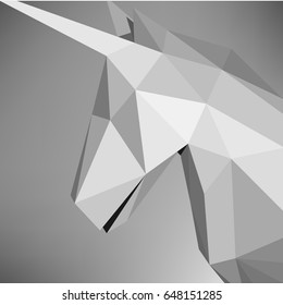 White texture background with unicorn origami. Template vector illustration isolated on grey background. High quality trendy imagination fantasy idea dream world envision prefigure mobile app web 
