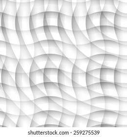 White texture made of waves. Wavy background. Interior wall decoration. 3D Vector panel pattern. 