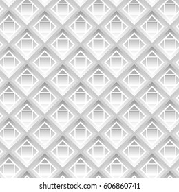 White texture, seamless pattern, paper cut squares, light gray background. Volume effect.